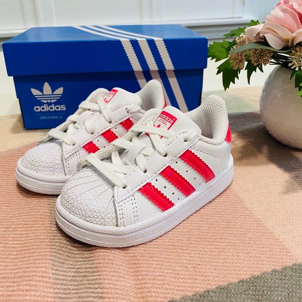 🎉6xHP🎉NEW Adidas Pink Superstar Baby Shoes White - Picture 2 of 8
